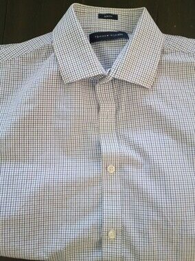 Tommy Hilfiger White Dress Shirt with Navy Windowpane Check M 32/33